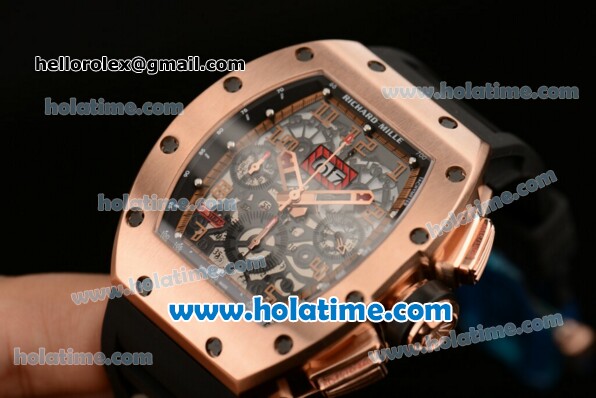 Richard Mille Felipe Massa Flyback Chrono Swiss Valjoux 7750 Automatic Rose Gold Case with Arabic Numeral Markers and Skeleton Dial - Click Image to Close
